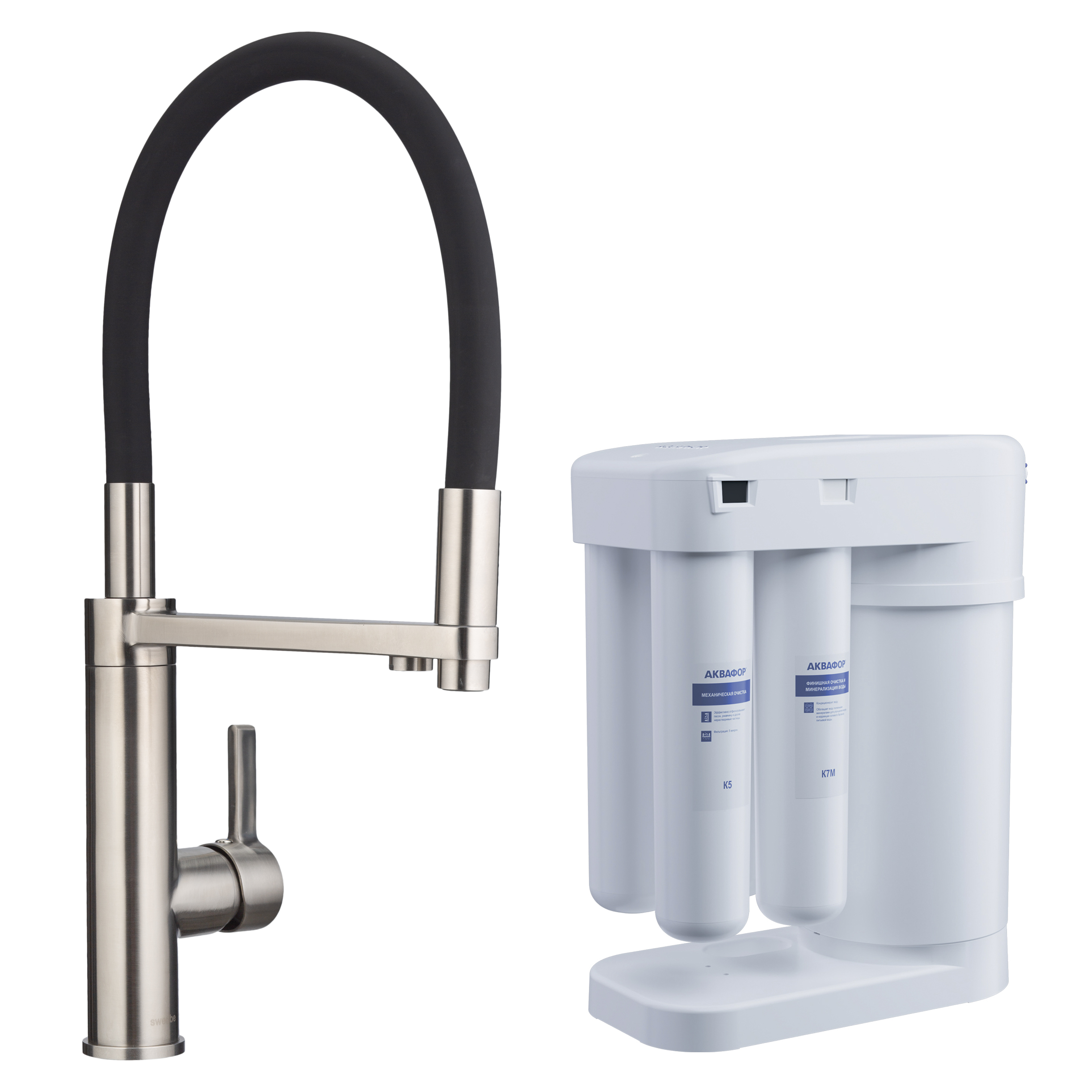 Смеситель для кухни в комплекте с фильтром Аквафор Морион (две упаковки) Swedbe Selene Plus 8640M