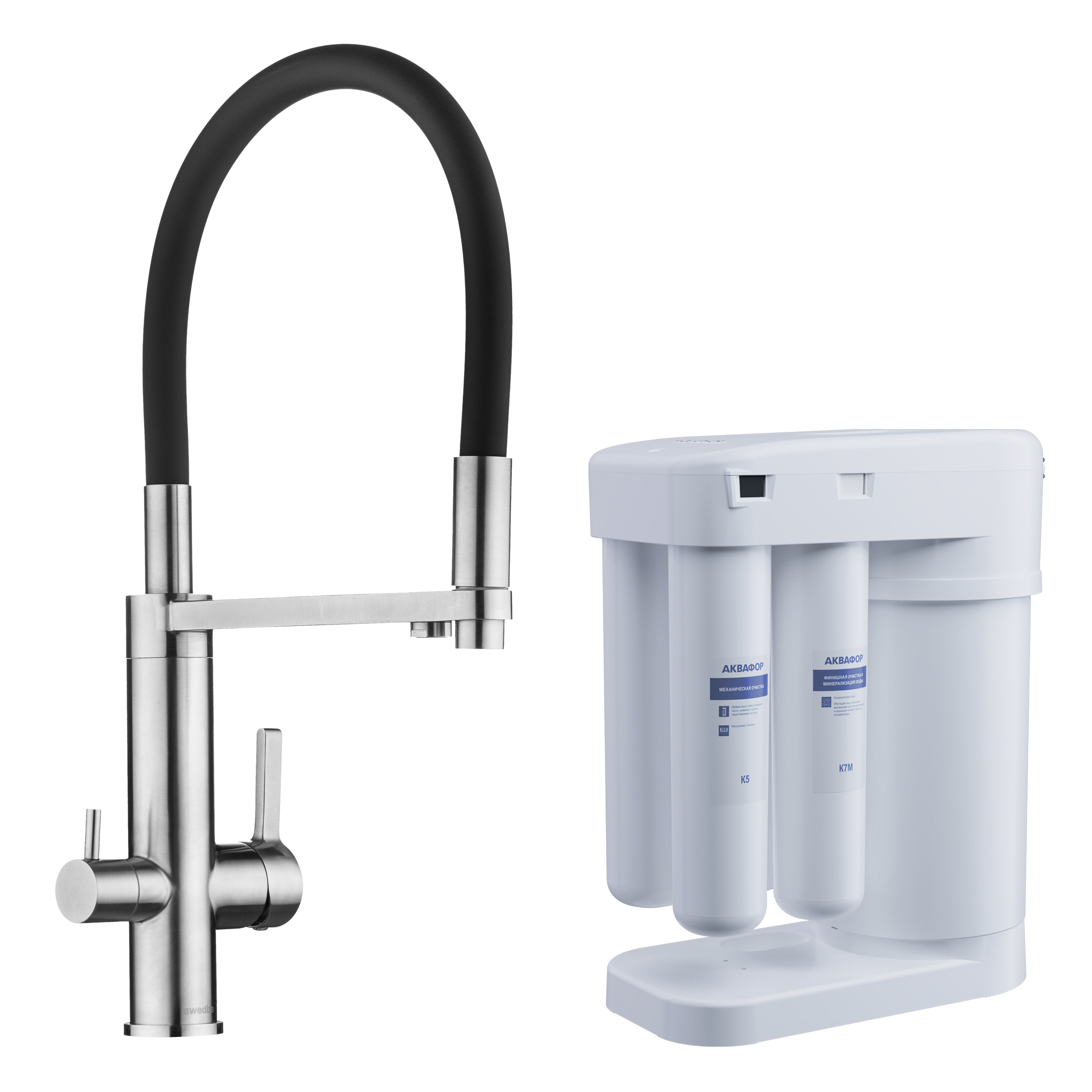 Смеситель для кухни в комплекте с фильтром Аквафор Морион (две упаковки) Сведби Селена Плюс/Swedbe Selene Plus 8440M