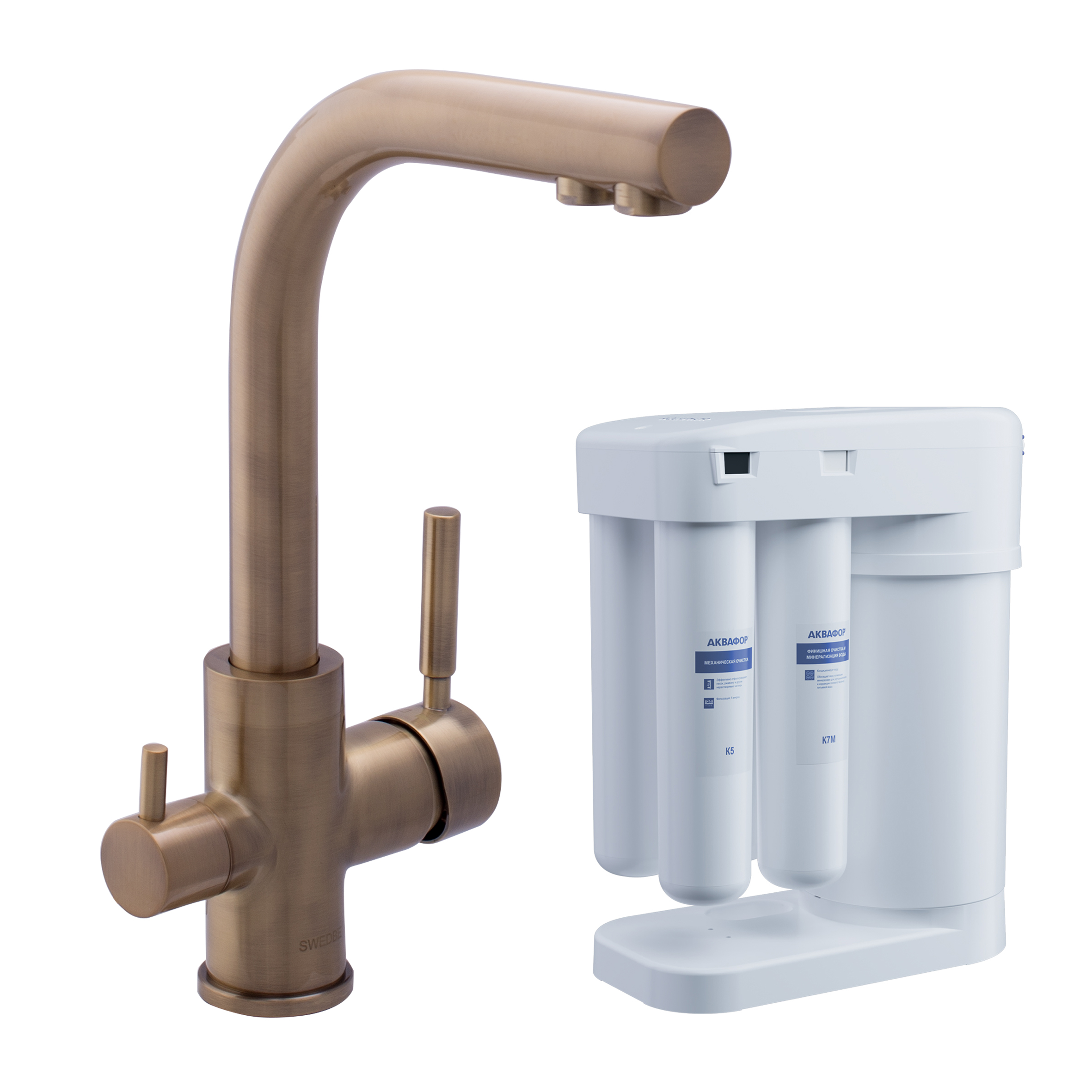 Cмеситель для кухни Сведби Селена Плюс/Swedbe Selene Plus в комплекте с фильтром Аквафор Морион K8147M