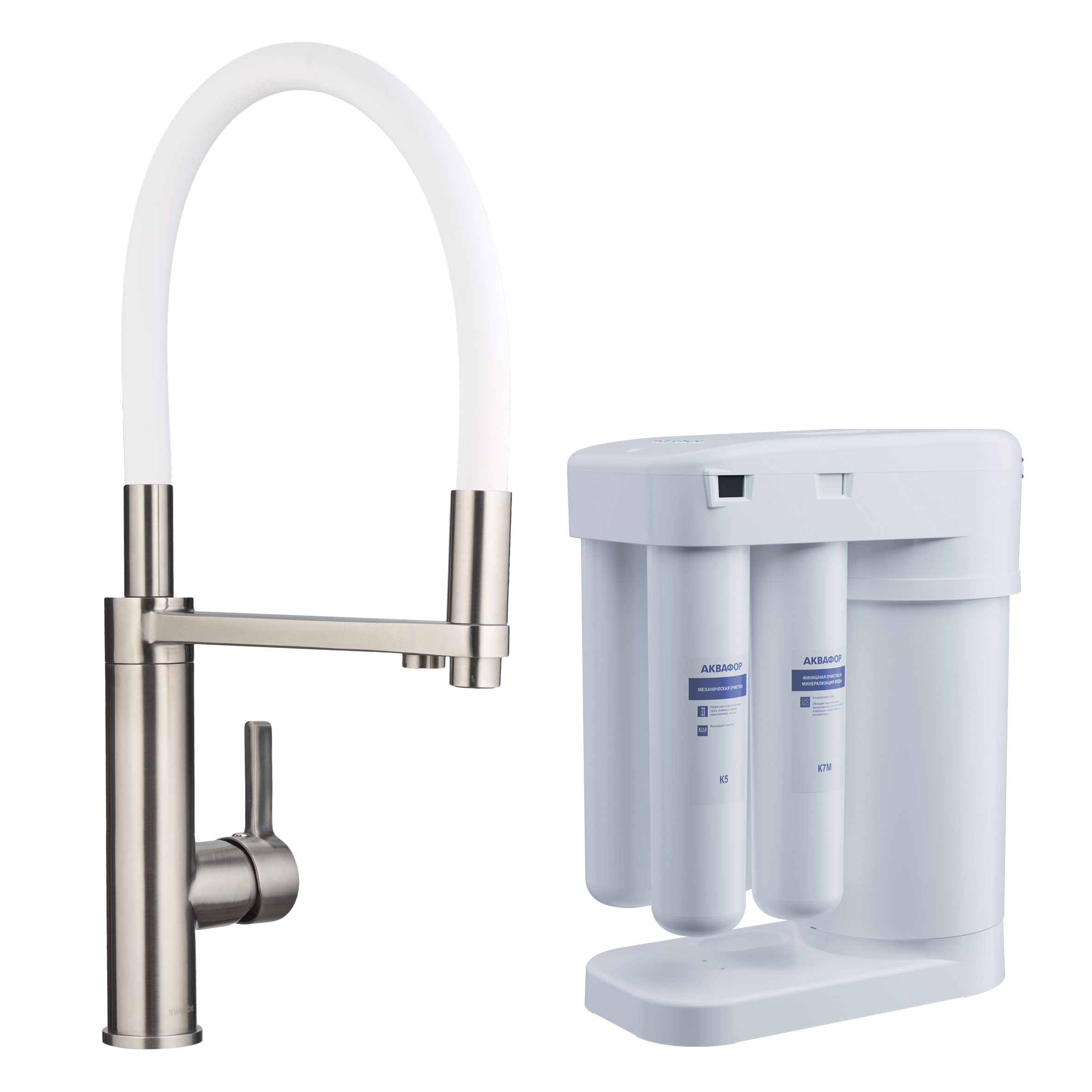 Смеситель для кухни в комплекте с фильтром Аквафор Морион (две упаковки) Сведби Селена Плюс/Swedbe Selene Plus 8641M