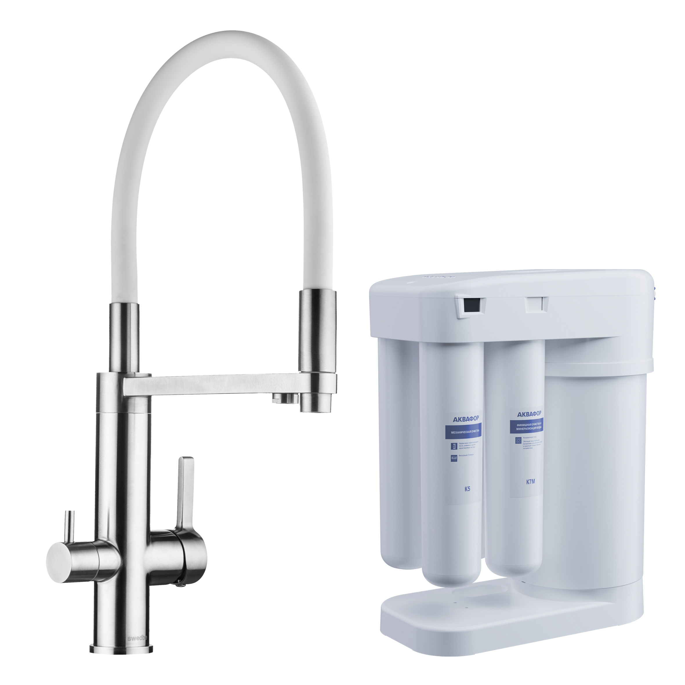 Смеситель для кухни в комплекте с фильтром Аквафор Морион (две упаковки) Сведби Селена Плюс/Swedbe Selene Plus 8441M