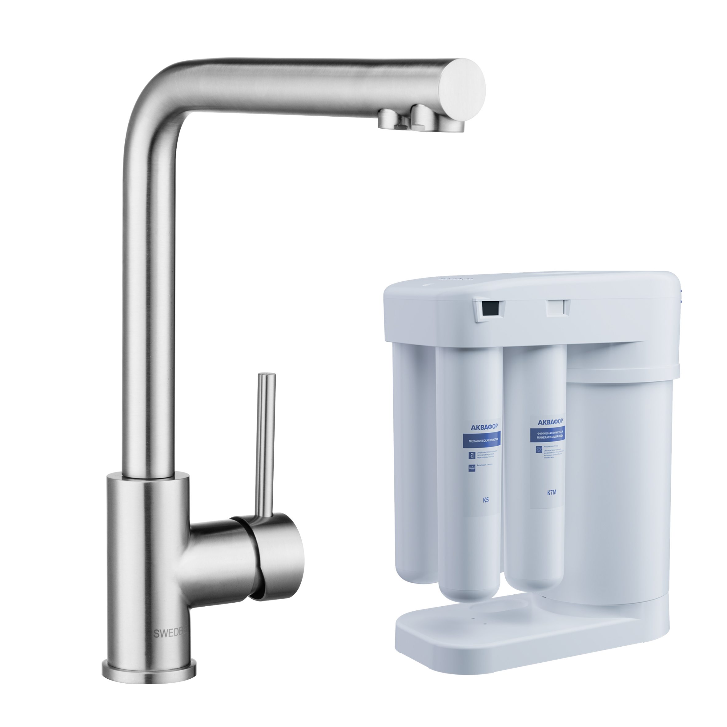 Cмеситель для кухни Сведби Селена Плюс/Swedbe Selene Plus в комплекте с фильтром Аквафор Морион K8540М