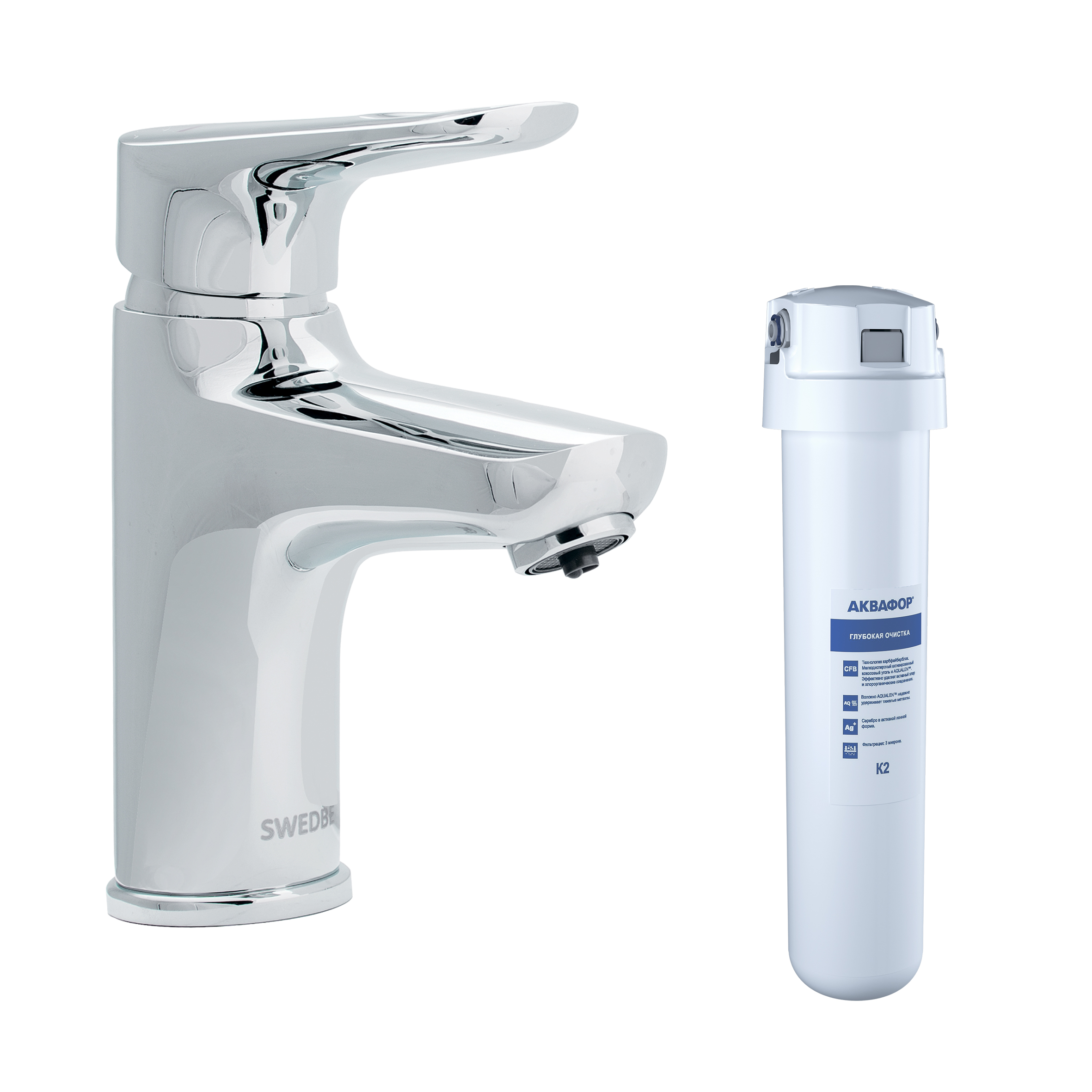 Cмеситель для раковины Сведби Венадо Плюс/Swedbe Venado Plus в комплекте с фильтром Аквафор Кристалл Соло K1615S